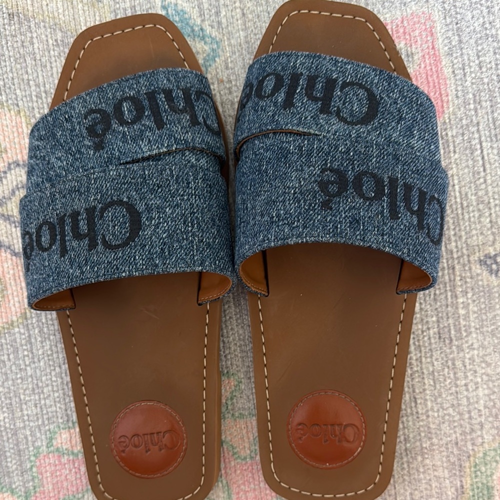 Chloe Kids Denim and Brown Slide Sandals